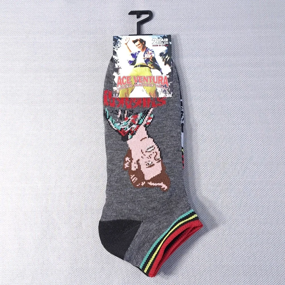 2 Pair One Size Ace Ventura‎ Ankle Socks Black/Gray Shoe Size 7-12
